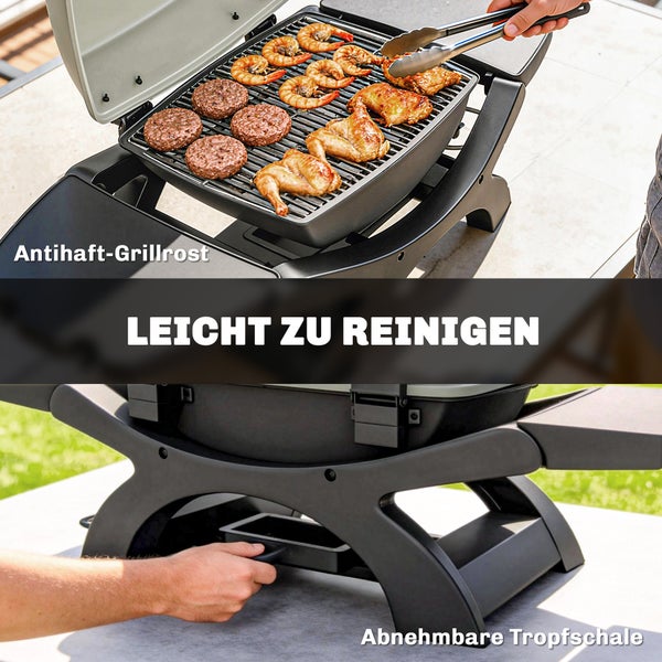 Gasgrill mit Antihaft-Grillrost und abnehmbarer Tropfschale für eine einfache Reinigung.