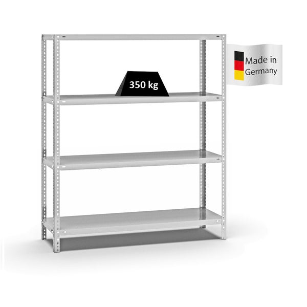 PROREGAL Fachbodenregal Schraubsystem Heavy-Duty Grundregal HxBxT 150 x 130 x 40 cm 4 Ebenen Fachlast 350 kg Beidseitig Nutzbar Lichtgrau