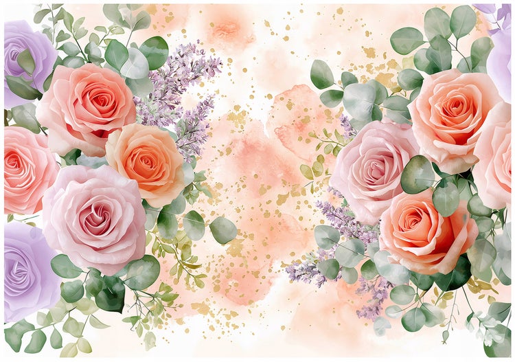 Illustration mit Rosen und Eukalyptusblättern