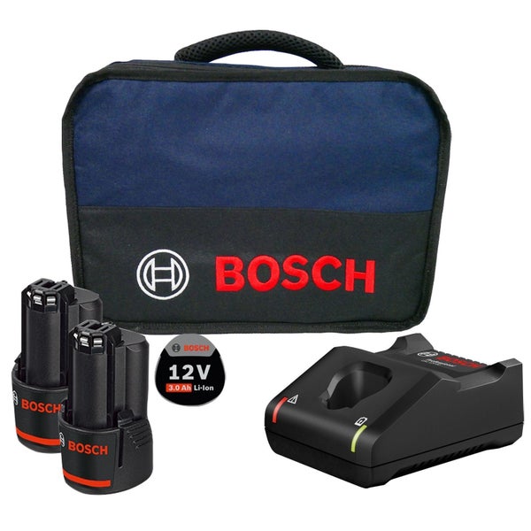 Bosch Starter-Set 12 V / 2x 3,0 Ah Akku + Ladegerät GAL 12V-40 im Softbag