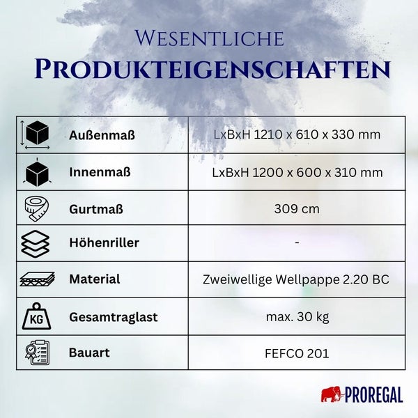 PROREGAL 1x Versandkarton 2-wellig LxBxH 1200 x 600 x 310 mm Belastbar bis 30 kg Faltkarton Karton Paket für Versand mit DHL