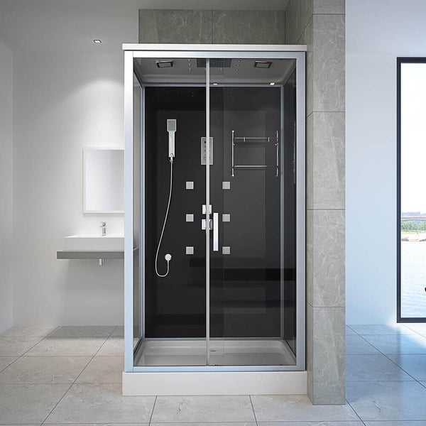 Home Deluxe - Komplettdusche WAVE XL - Schwarz, Maße: 120 x 80 - inkl. Radio, Regendusche und komplettem Zubehör I Fertigdusche, Dusche, Duschtempel
