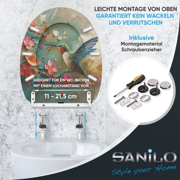 Sanilo WC Sitz mit Vogel- und Blumenmotiv inklusive Montagematerial und Schraubenzieher