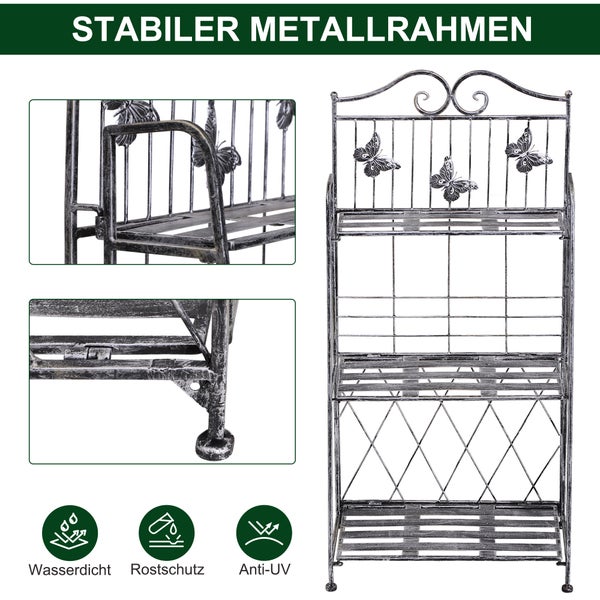 Outsunny 3-Etagen Pflanzregal klappbar Pflanzenständer für Außenbereich wie Balkon, Terrasse oder Garten Blumenregal Metall Blumenständer Blumentreppe Gartenregal Silbergrau