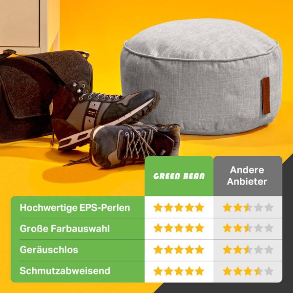 Green Bean Sitzsack-Hocker 45x25cm mit EPS-Perlen Füllung - Fußhocker Fußkissen Sitz-Pouf für Sitzsäcke - Bodenkissen für Kinder und Erwachsene - Fußablage Sitzkissen Sitzhocker Grau