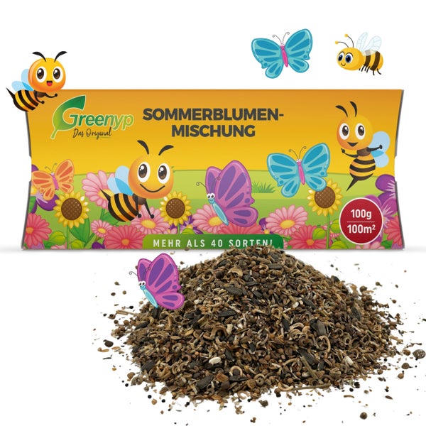 Greenyp Sommer Blumenmischung I 100g für 100m² I Sommerblumenwiese - für Bienen & Schmetterlinge I Blumensamen Mischung ein- und mehrjährig