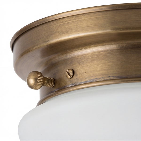 Deckenleuchte aus Metall mit satiniertem Glas, Detailansicht der Lampenhalterung in Antikoptik