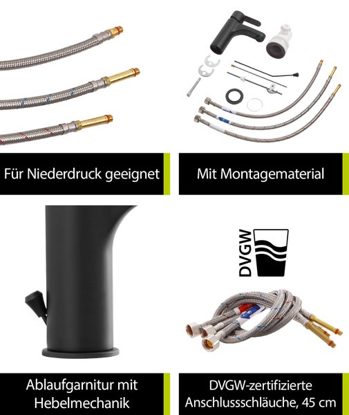 Komponenten für eine Waschtischarmatur, inklusive Anschlusssschläuche