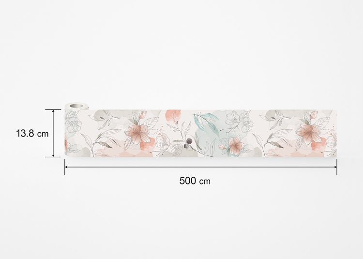 Tapetenbordüre mit Blumenmuster, 13,8 Zentimeter hoch und 500 Zentimeter lang.