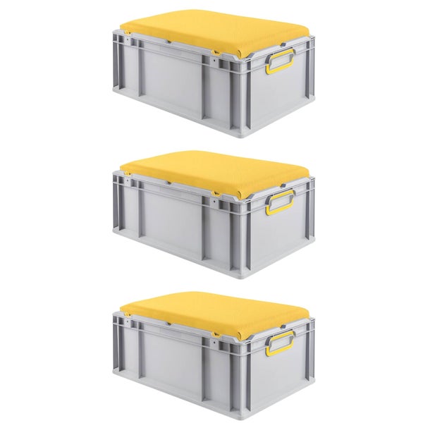 PROREGAL SparSet 3 x Eurobox NextGen Seat Box Gelb HxBxT 26,5 x 40 x 60 cm 44 Liter Griffe Geschlossen Eurobehälter Sitzbox Transportbox