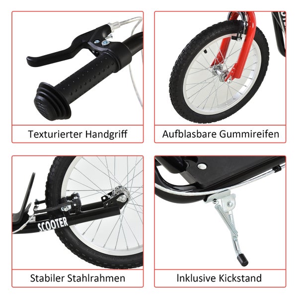 HOMCOM Kinderroller, 139L x 58B x 90-96H cm, Stahl, Aluminium, Gummi, Schwarz
