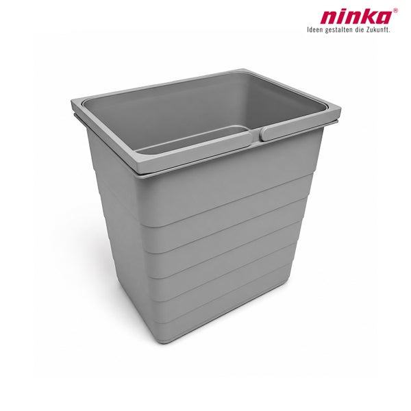 Ninka Logo und ein rechteckiger Abfalleimer aus Kunststoff fuer Einbauabfallsysteme