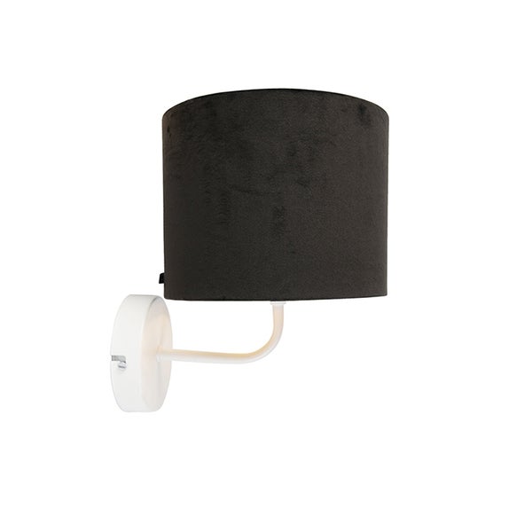 Vintage Wandlampe weiß mit schwarzem Veloursschirm - Matt