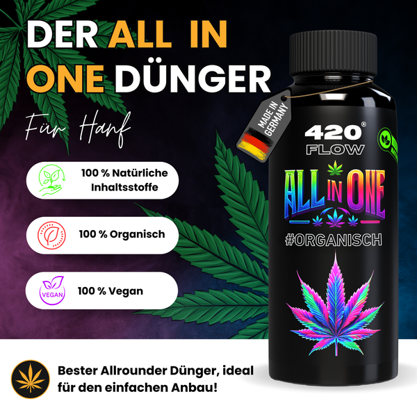 420 Flow All in One Duenger fuer Hanf, 100 Prozent organisch und vegan, hergestellt in Deutschland.