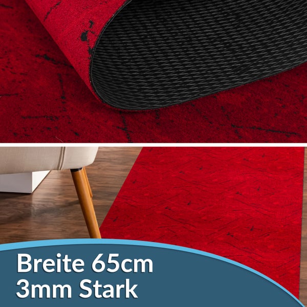 Roter Teppich mit schwarzem Muster und rutschfester Rückseite