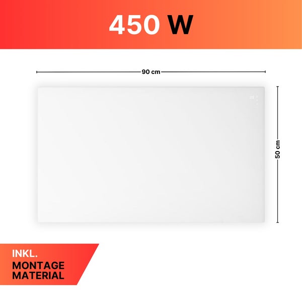 Sollero 450W Infrarotheizung Smart — Dual-Heizung, Stand- oder Wandmontage — WLAN-App, Fernbedienung, Timer — Inkl. Standfüße — Weiß, energiesparend