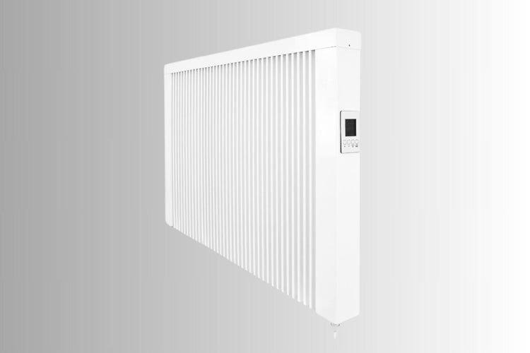 Elektrischer Konvektor Heizkörper mit digitalem Bedienfeld und gerippter Oberfläche zur Wandmontage