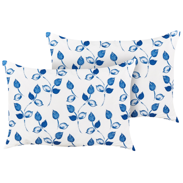 Gartenkissen 2er Set TORBORA Pflanzenmuster 40 x 60 cm Weiß Blau