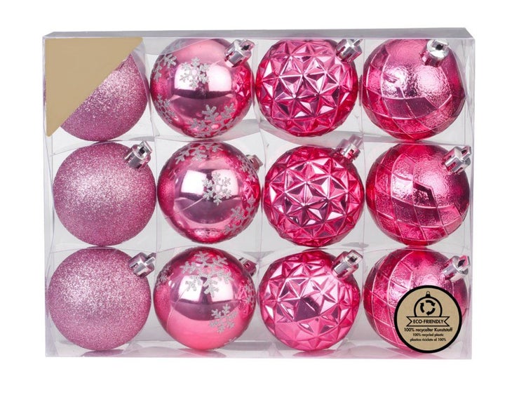 Set mit zwölf Weihnachtskugeln aus recyceltem Kunststoff in verschiedenen Oberflächenstrukturen