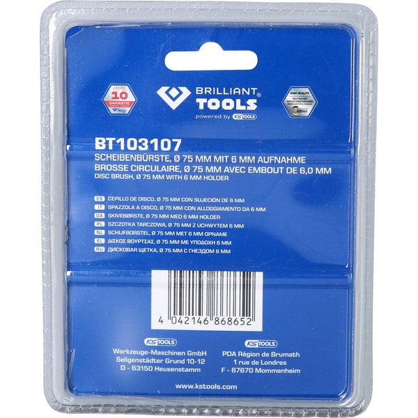 BRILLIANT TOOLS Scheibenbürste Ø 75 mm mit 6 mm Aufnahme - BT103107