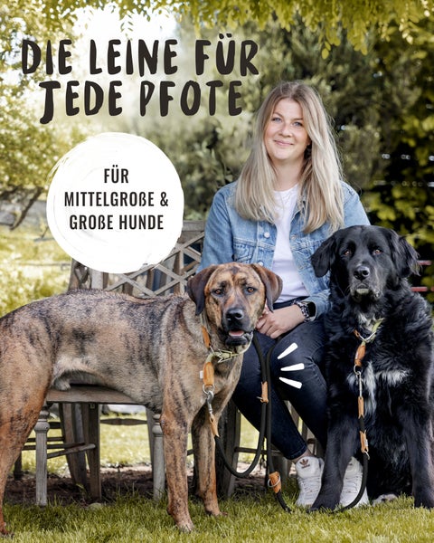Frau mit zwei Hunden und Hundeleinen für mittelgroße und große Hunde