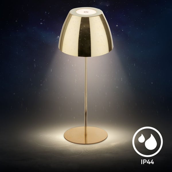 Briloner Serina LED Tischlampe kabellos IP44, Dimmbar, Touch, Spritzwasserschutz, Kabellos, Goldfarbig, Ø13,5 x 36 cm