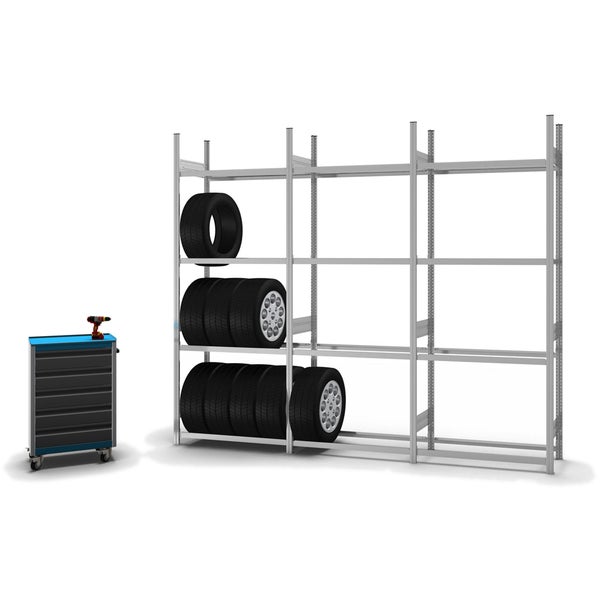 PROREGAL Reifenregal Stecksystem T-Profil Grundregal HxBxT 250 x 100 x 40 cm 4 Ebenen Fachlast 150 kg Verzinkt