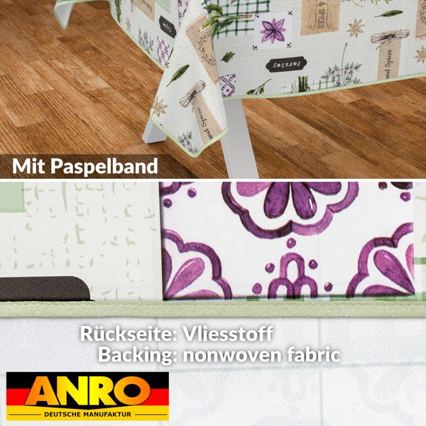 Tischdecke mit Kräutermuster und Paspelband
