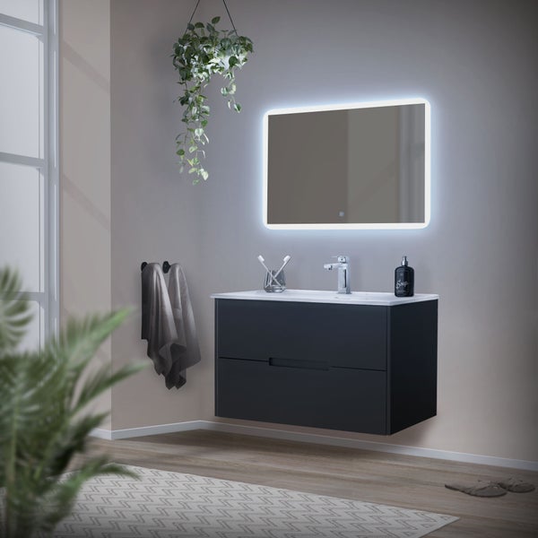 ML-Design Badspiegel, Weiß, Led-Spiegel mit Touchschalter 90 x 60 cm, Glas, Badezimmerspiegel mit Beleuchtung, Wandspiegel, Spiegel, Touch-Bedienung, Lichtspiegel, Badezimmer Spiegel mit LED-Licht