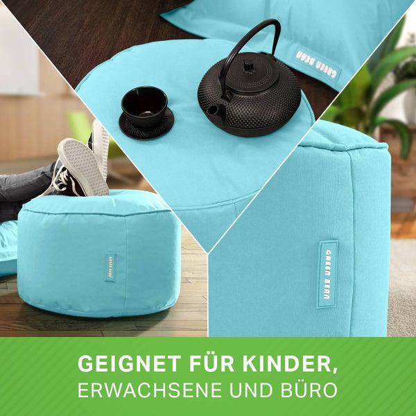Green Bean Sitzsack-Hocker 45x25cm mit EPS-Perlen Füllung - Fußhocker Fußkissen Sitz-Pouf für Sitzsäcke - Bodenkissen für Kinder und Erwachsene - Fußablage Sitzkissen Sitzhocker Aquamarin