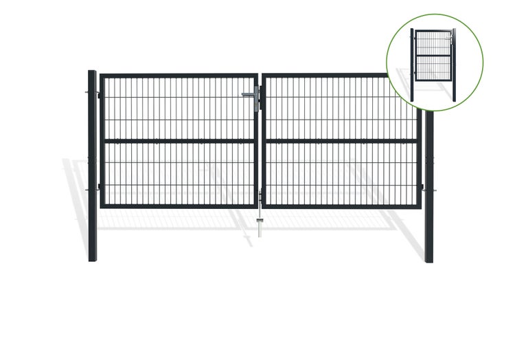 RAZO Gartentür  3m  Breite 306  x Höhe 126 cm + 1m Tor H.120 cm Grau