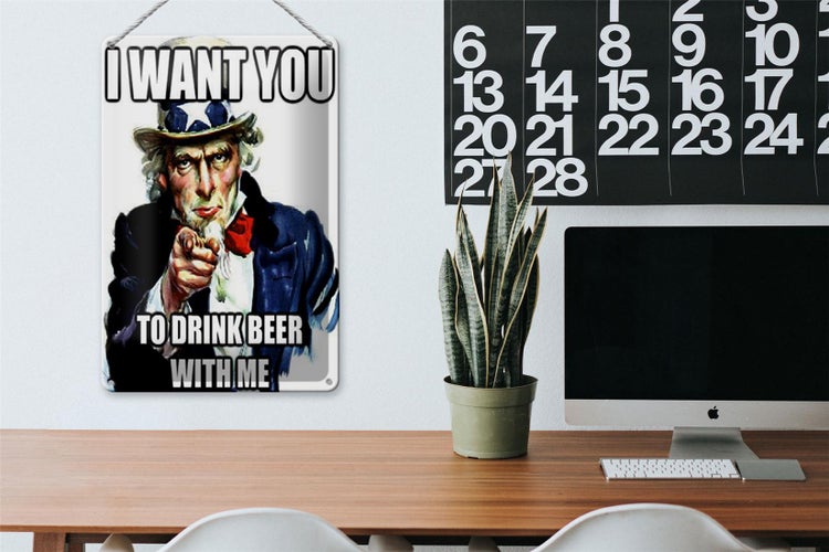 Blechschild Spruch 20x30cm i want you to drink beer with me