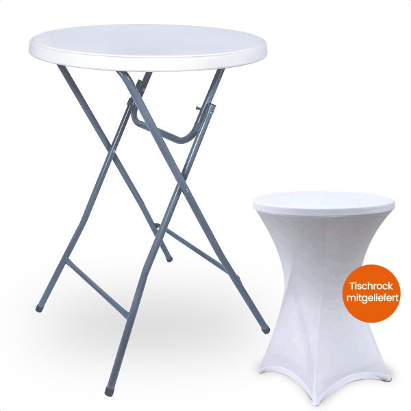Goliving Bartable - Inklusive Bartable-Hülle - Tischschürze - Zusammenklappbar - Stabiler Partytisch - Für den Innen- und Außenbereich - Belastbarkeit 50 kg - Ø80 x 110 cm - 8,5 kg - Weiß