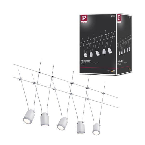 LED Seilsystem TunLED Basisset 5x150lm 5x4W 2700K 230/12V Weiß, Chrom matt