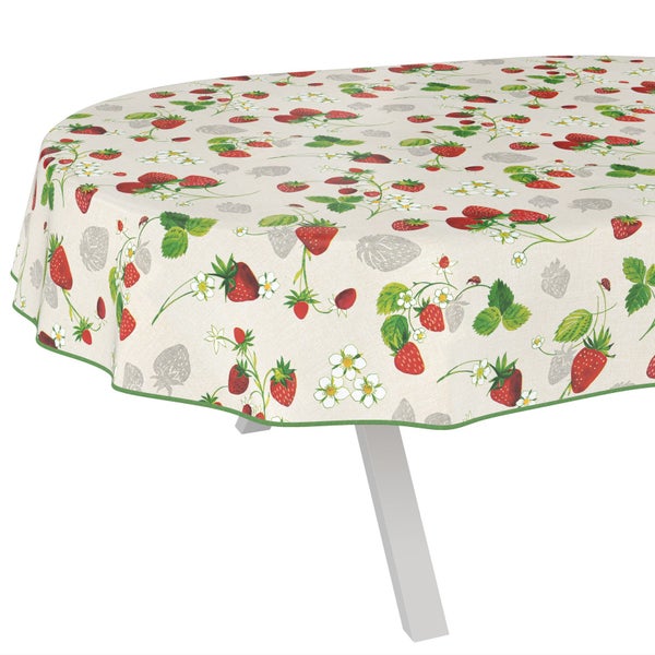 Tisch mit Erdbeermuster-Tischdecke