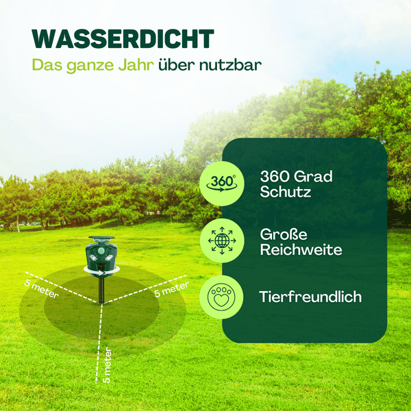 Vulpes Goods Katzenschreck - Ultraschall Tierenvertreiber - Tierschreck - Katzenabwehr - Marderabwehr - Abwehrmittel für Katzen, Vögel, Mäuse, Marder - Wasserdicht - 360° - Solar