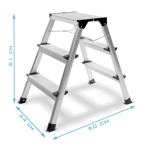 Trittleiter TL-32 ST mit 150kg Tragkraft und 3 Stufen Aluminium-Leiter