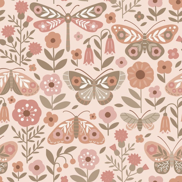 Nahtloses Muster mit Blumen, Libellen und Schmetterlingen