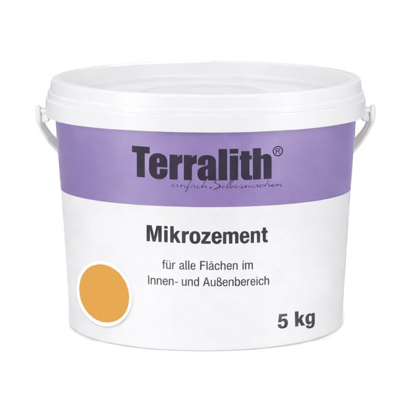 Terralith Mikrozement im 5 Kilogramm Eimer für Oberflächen im Innen- und Außenbereich.