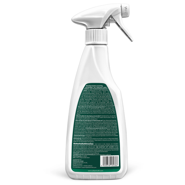 Silberkraft Marderspray 500ml, Effektiver Sofort- & Langzeitschutz gegen Marder im Auto, Dachboden & Haus, Verhindert Marderbisse an Kabeln & Schläuchen , Überdeckt Duftmarken für nachhaltige Abwehr