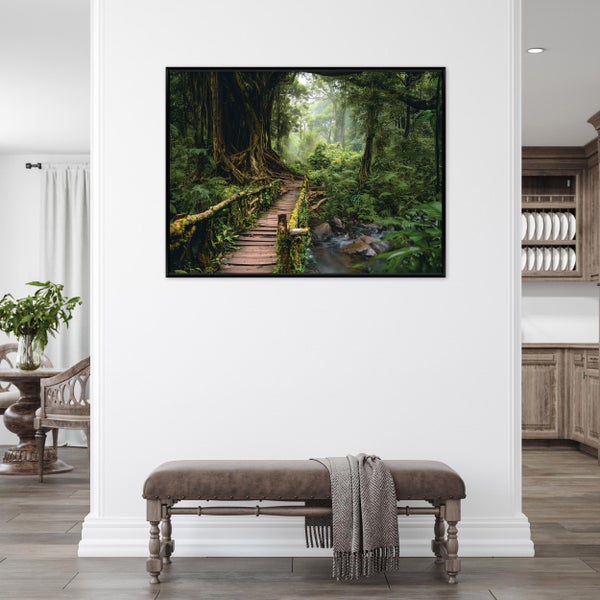 Detailansicht eines Leinwandbildes mit schwarzem Rahmen und abstrakten Farbverläufen