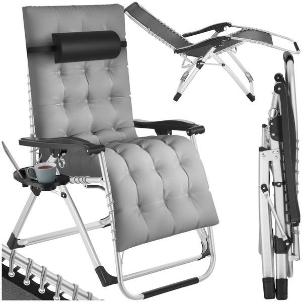 Sonnenliege tectake Cloud 84 x 168 x 82,5 cm, mit Ablagetisch klappbar hellgrau