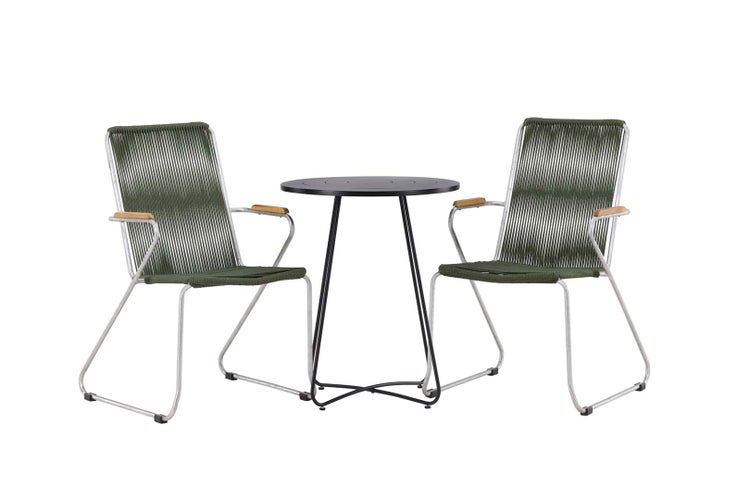 Bacong Gartenset Tisch, 2 Stühle  schwarz,grün. 60 X 60 X 45 cm