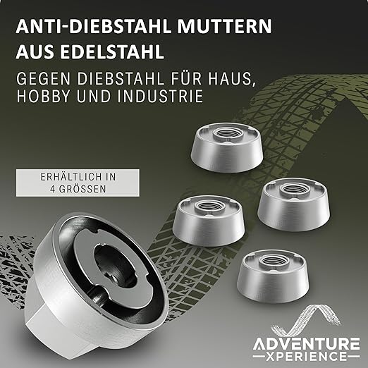 4+1 Anti-Diebstahl Muttern diebstahlhemmende Sicherheitsmutter Diebstahlsicherung V2A Edelstahl Triplet (M8, 4 Muttern 1 Spezialnuss)