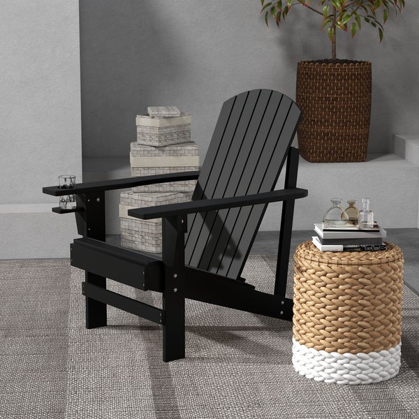 Outsunny Adirondack-Gartenstuhl mit Becherhalter Gartenliege Balkonstuhl Massivholz Schwarz 72,5 x 97 x 93 cm