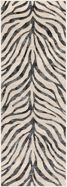 Boho Flurteppich Zebramuster Dunkelgrau/Beige 80x220 cm CYBELE