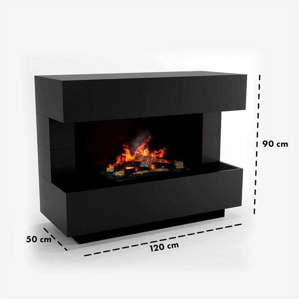 GLOW FIRE Elektrokamin 'Kant' | Wasserdampf Kamin mit OMC 600 inkl. Holz in schwarz | HxBxT: 120x90x50 cm