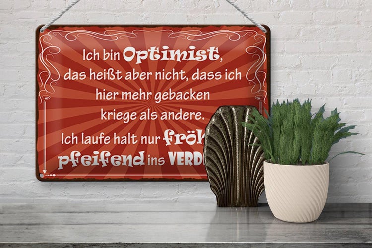 Blechschild Spruch 30x20cm ich bin Optimist das heißt