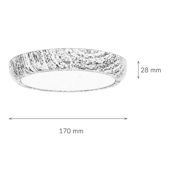 Technische Zeichnung einer Deckenleuchte mit den Maßen 170 mm Durchmesser und 28 mm Höhe