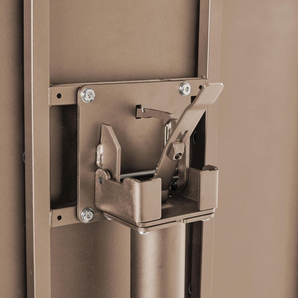 Klappmechanismus aus Metall mit Schnappverschluss für Tischbeine.